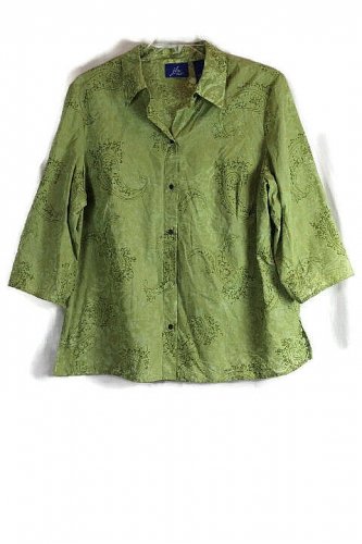 JH Collectibles Green Women's Long Sleeve Top Blouse Front Button 2 035