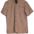Eddie Bauer Striped Brown Men's Dress Shirt Short Sleeve Front Pocket M  007