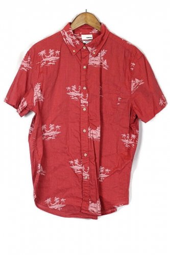 Sonoma Red Hawaiian Men's Short Sleeve Dress Shirt Button Down Large 014