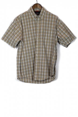 Wrangler Brown Plaid Men's Short Sleeve Dress Shirt Button Down Medium 004