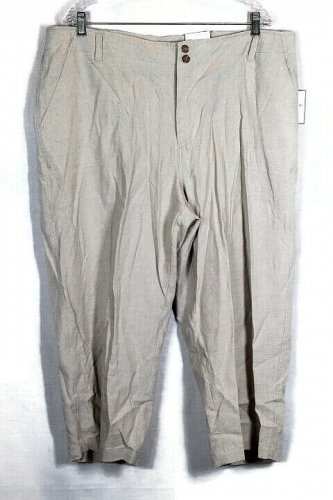 Sag Harbor Tan Women's Cropped Pants Zip Closure Elastic Waist Sides 20W 018