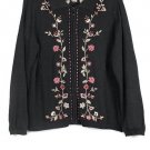 Bechamel Black Women's Front Zip Collared Sweater Floral Embroidered XL 045