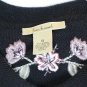 Bechamel Black Women's Front Zip Collared Sweater Floral Embroidered XL 045