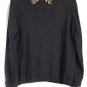 Bechamel Black Women's Front Zip Collared Sweater Floral Embroidered XL 045
