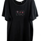 Fenini Black Women's Short Sleeve Top Blouse Pullover 1X 060
