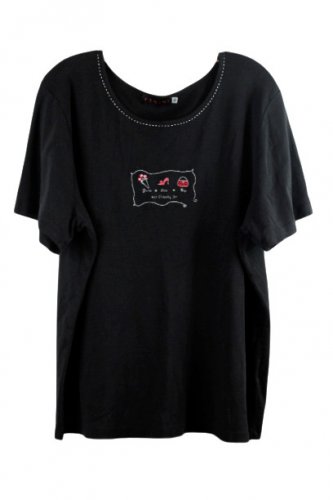 Fenini Black Women's Short Sleeve Top Blouse Pullover 1X 060