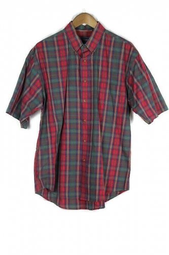 Van Heusen Plaid Men's Short Sleeve Dress Shirt Button Down Medium 003
