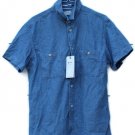 Selected Blue Denim Men's Short Sleeve Shirt Front Pockets Button Size Large 006