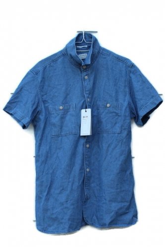 Selected Blue Denim Men's Short Sleeve Shirt Front Pockets Button Size Large 006