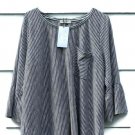 Lady Bye Women's Shirt Top Blouse Striped White Gray Bell Sleeves Size 1X  003