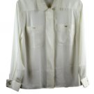 Liz Claiborne White Women's Dress Top Blouse Long Sleeve Front Button 14 052