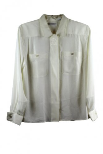 Liz Claiborne White Women's Dress Top Blouse Long Sleeve Front Button 14 052