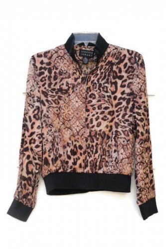 Spenser Jeremy Leopard Print 100% Silk Women's Sweater Long Sleeve Small    015