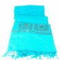 LDS Women's Aqua Blue Turquoise Shawl Wrap Scarf Tassel Embroidery 80 x 25  047