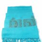 LDS Women's Aqua Blue Turquoise Shawl Wrap Scarf Tassel Embroidery 80 x 25 047