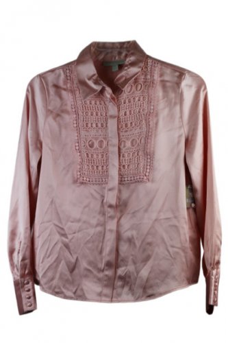 Ryegrass Pink Women's Long Sleeve Dress Top Blouse Front Buttons Small 029