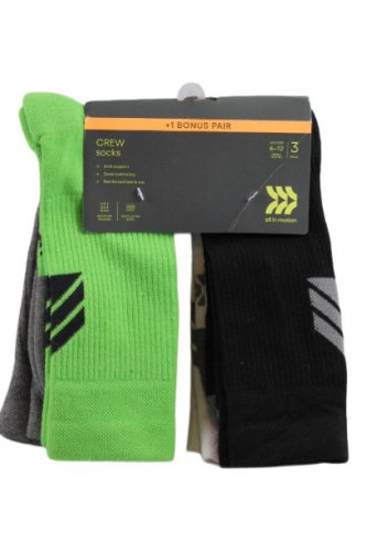 All In Motion 4 Pck Multicolor Men's Crew Socks Size 6-12 02