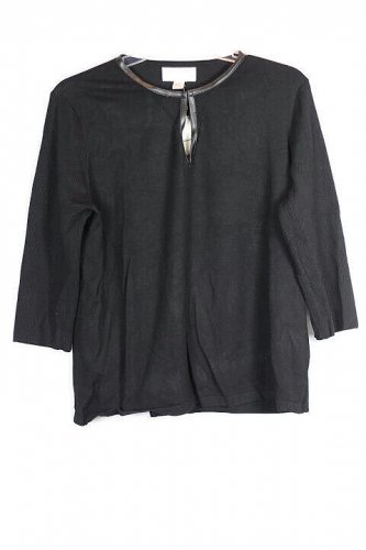 Casual Corner Black Women's Top Blouse 3/4 Sleeve Split Neck 1X 025