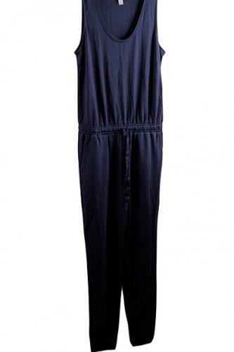 Daily Ritual Black Women's Tencel Short Sleeve Open Crewneck Jumpsuit Medium 030