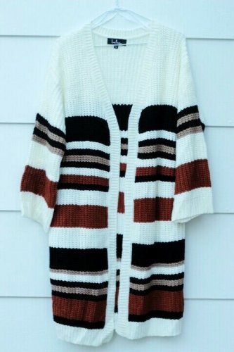 LuLus Women's White Multicolor Knit Open Front Cardigan Sweater Size XS   007