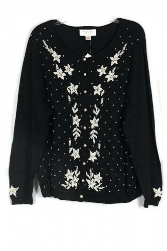 Casual Corner Annex Black Women's Long Sleeve Sweater Beaded 1X 039
