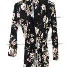 Angel Black Floral Women's Open Front Cardigan Sweater Shirt Belted Size S  005