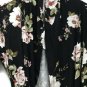 Angel Black Floral Women's Open Front Cardigan Sweater Shirt Belted Size S 005