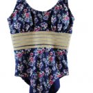 Nicole Miller Blue Floral Silver Trim Women's One Piece Swimsuit Medium 003