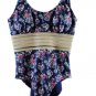 Nicole Miller Blue Floral Silver Trim Women's One Piece Swimsuit Medium 003