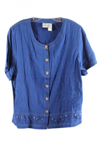 Koret City Blues Women's Short Sleeve Top Blouse Button Up 18W 056