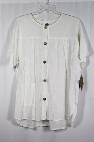 Produce Company White Women's Tunic Top Blouse Button Up One Size 026