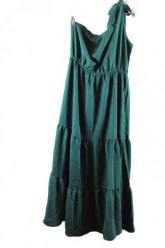 Pretty Garden Green Women's Maxi Ruffled Hem One Shoulder Sleeveness Large 053
