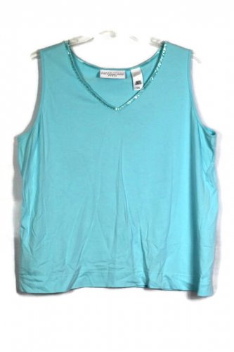 Liz Claiborne First Issue Blue Women's Sleeveless Blouse V Neck Sequins 2X 017