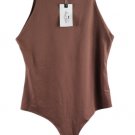 Reoria Brown Women's Sleeveless Racer back Tank Top Bodysuit Large 028