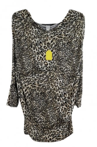 aDRESSing Woman Tunic Top Waterfall Neckline Long Sleeve Animal Print 2X 037