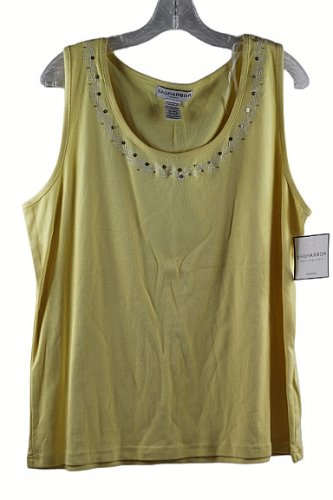 Sag Harbor Yellow Women's Sleeveless Top Blouse Embroidered Sequins Pullover 1X