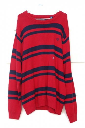 Chaps Striped Red Blue Waffle Knit Classic Crewneck Long Sleeve Shirt XXL  013