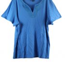 Karen Scott Blue Women's Top Blouse Beaded Neckline Short Sleeve 2X 055