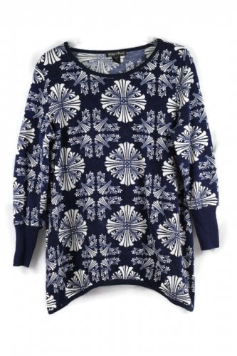 Helen's Heart Blue White Women's Top Blouse Long Sleeve 1X 034