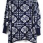 Helen's Heart Blue White Women's Top Blouse Long Sleeve 1X 034