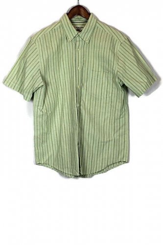 St John's Bay Striped Green Men's Short Sleeve Dress Shirt Button Down M 008