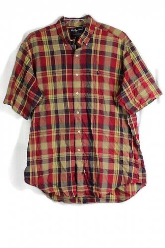 Ralph Lauren Plaid Men's Short Sleeve Men's Dress Shirt Button Down Large 012