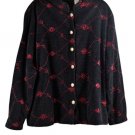 White Stag Black Women's Long Sleeve Blazer Button Up Closure Embroidered XL 010