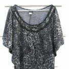 Daytrip Women's Black Gray Top Blouse Animal Print Embellishment 006 Daytrip Women's Black Gray Top Blouse Animal Print Embellishment 006
