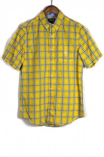Chaps Yellow Plaid Men's Short Sleeve Dress Shirt Button Down Small 014