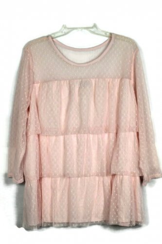 Lane Bryant Pink Long Sleeve Top Blouse Pullover Ruffles Size 22/24    046