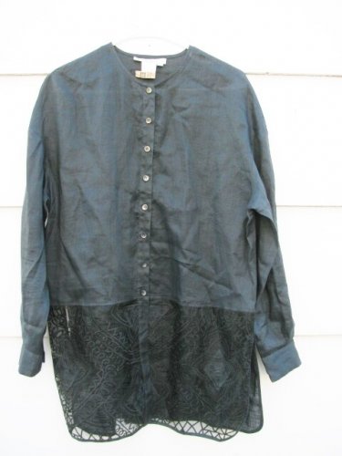 Como Women's Black Tunic Blouse Top Long Sleeve 100% Linen Size Medium  006