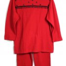 Copacabana Women's Red Pant Suit with Black Beads Trim Medium    001