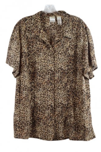 Emma James Leopard Pattern Women's Career Top Blouse Button Up 18W 057