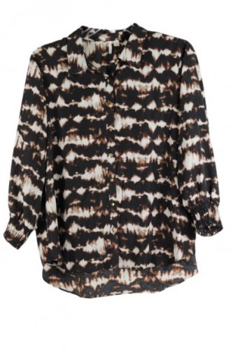 EST 1946 Multicolor Women's Long Sleeve Collared Top Blouse Animal Print XL 037